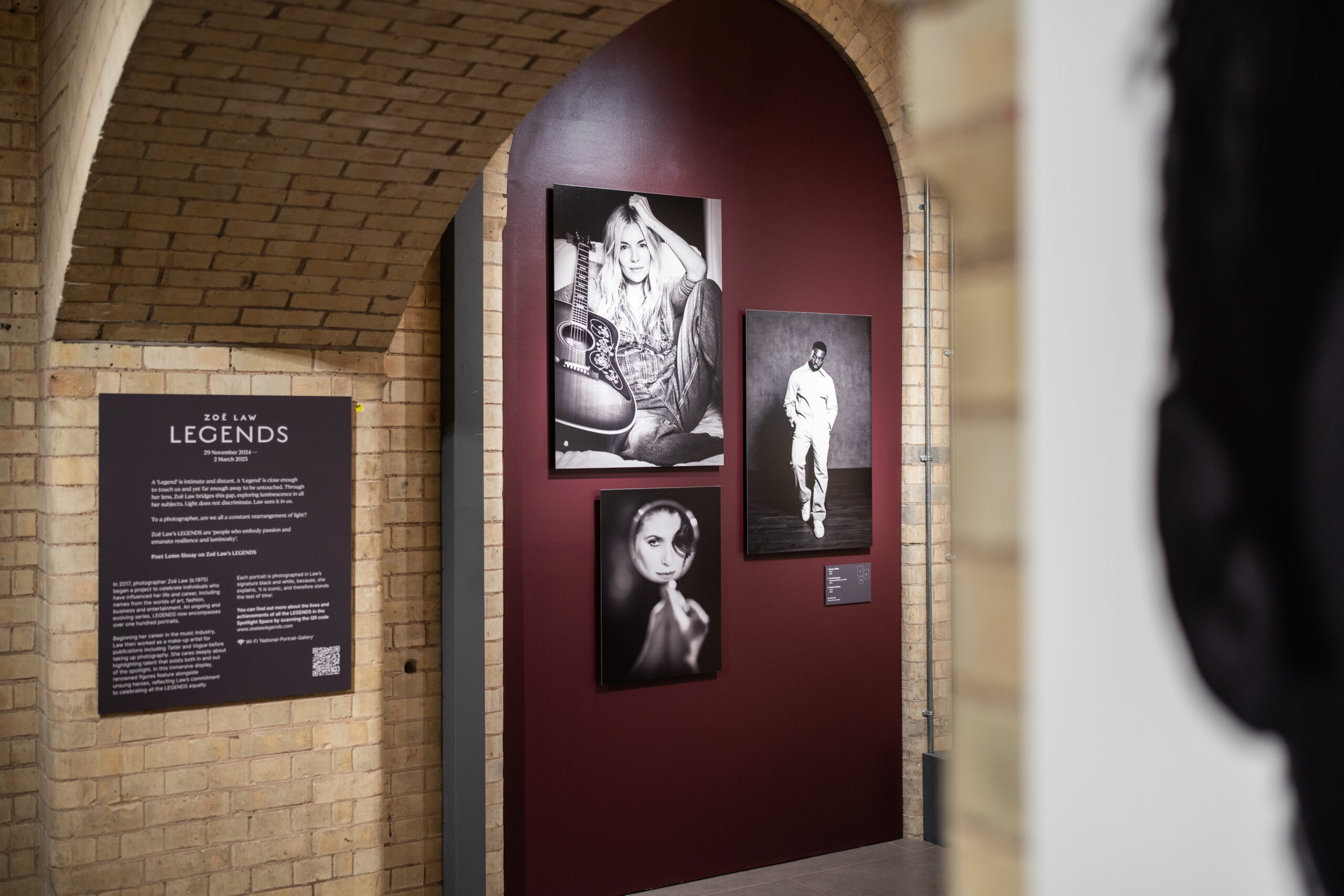 Zoë Law: 'LEGENDS' at National Portrait Gallery. Installation photography by Neil Speakman. Bespoke Fabric Lightboxes and Giclée Fine Art (Pigment) Prints mounted to Dibond by Genesis.