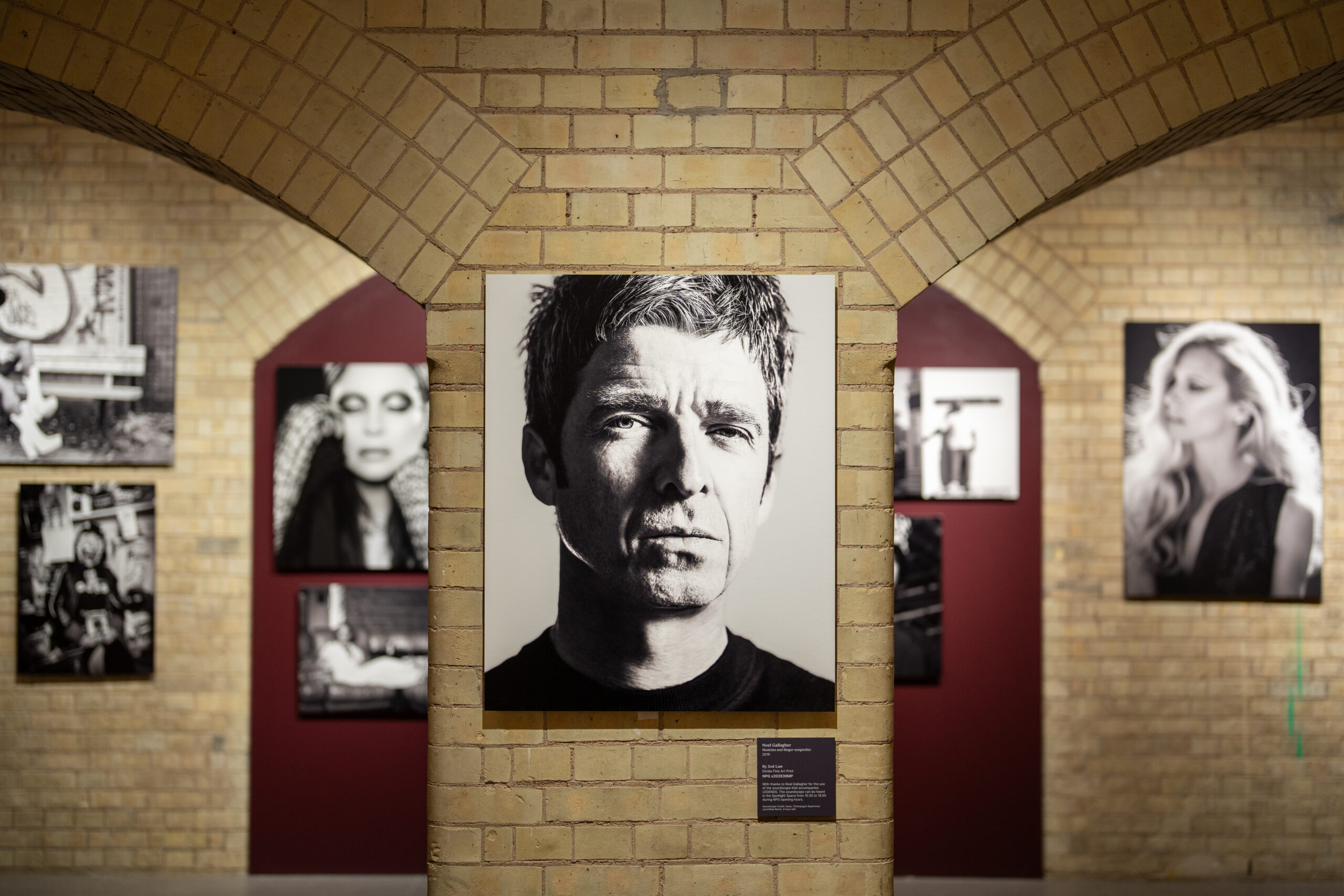 Zoë Law: 'LEGENDS' at National Portrait Gallery. Installation photography by Neil Speakman. Bespoke Fabric Lightboxes and Giclée Fine Art (Pigment) Prints mounted to Dibond by Genesis.